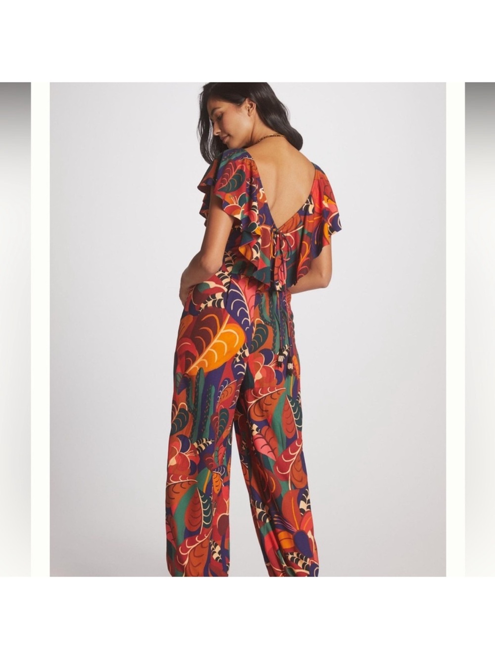 FARM Rio for Anthropologie abstract ruffled jumpsuit size XS colorful - Picture 3 of 14